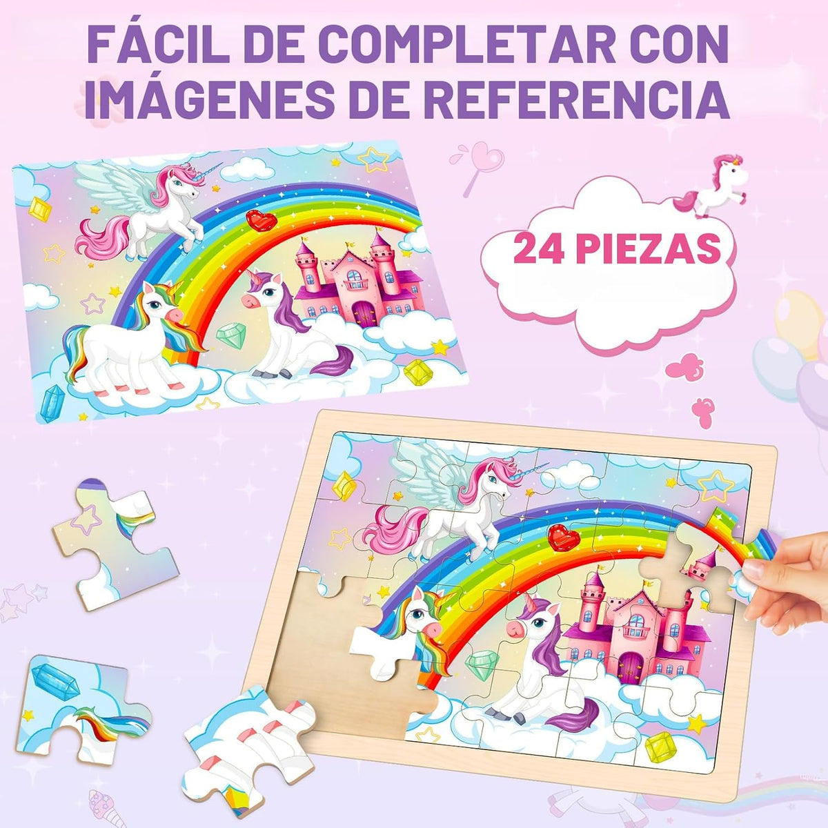 Rompecabezas para niños de 4 a 6 años, 4 paquetes de rompecabezas de madera para niños pequeños de 2 a 4 años, tableros educativos de rompecabezas de princesa, unicornio, sirena y hada para preescolar