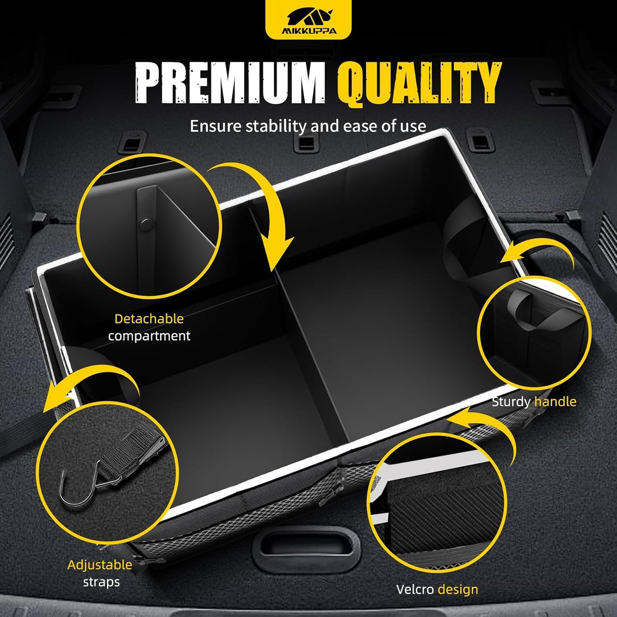 MIKKUPPA Organizador de maletero para automóvil - Organizador plegable de 65 litros con tapa, almacenamiento resistente para SUV, automóvil, camioneta con correas ajustables y parte inferior