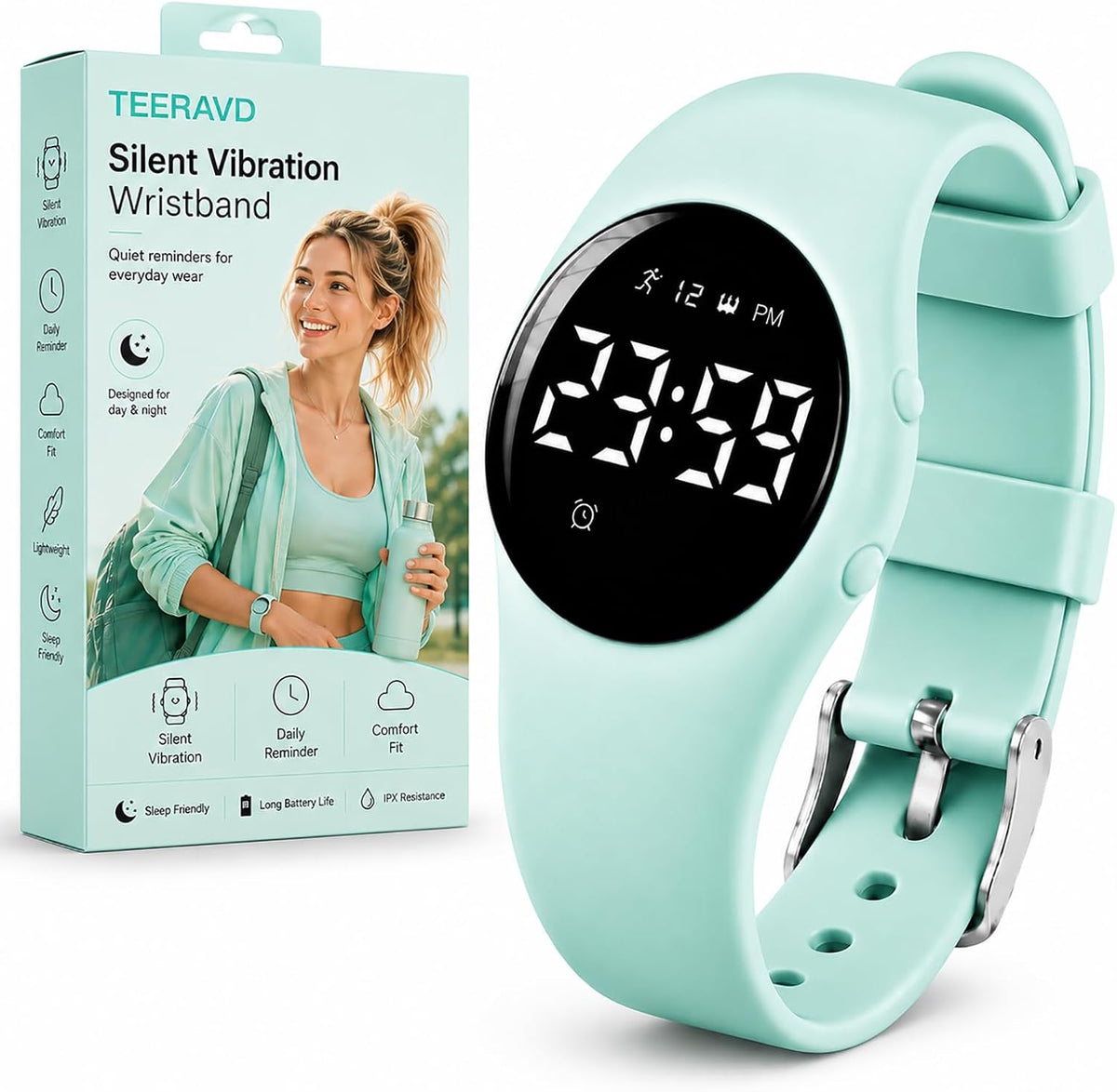Reloj despertador para personas que duermen pesadas, pulsera vibratoria, reloj de despertador silencioso con rastreador de fitness, contador de pasos, cronómetro, cronómetro, resistente al
