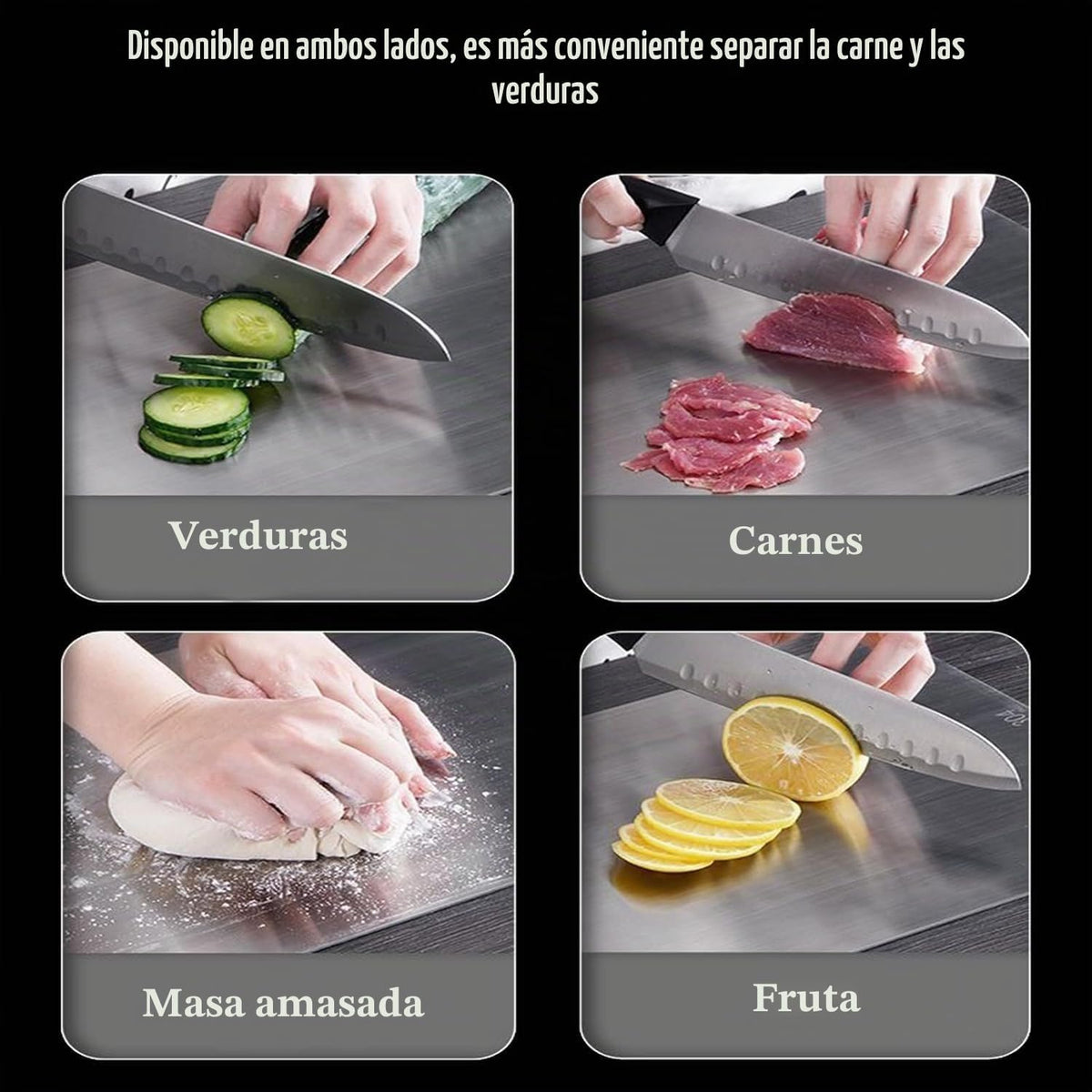 Juego de 3 tablas de cortar de acero inoxidable, tablas de cortar no tóxicas para cocina