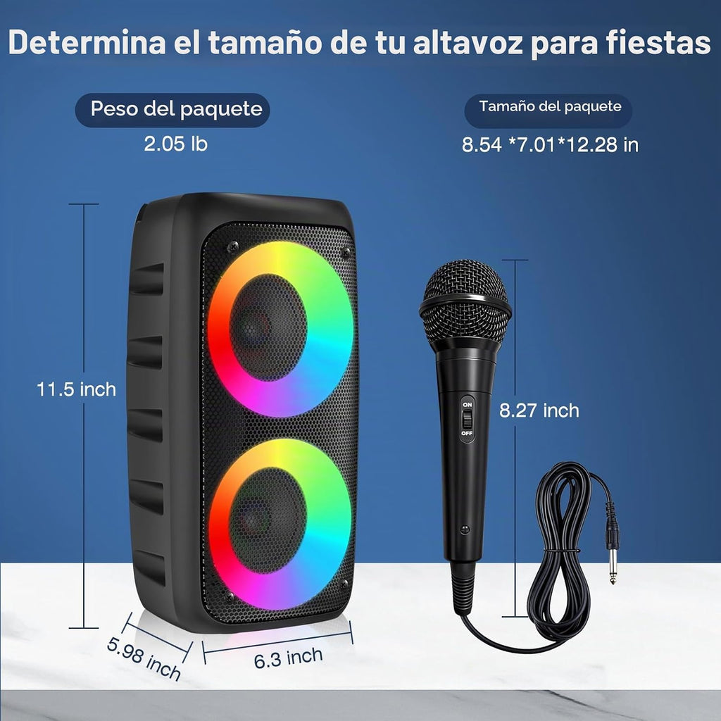 Máquina de karaoke para adultos y niños, luces LED coloridas, altavoz Bluetooth portátil con 1 micrófono con cable, soporte TWS/TF/USB/AUX para escenario de fiesta en casa, al aire libre, regalos de Navidad, al aire libre