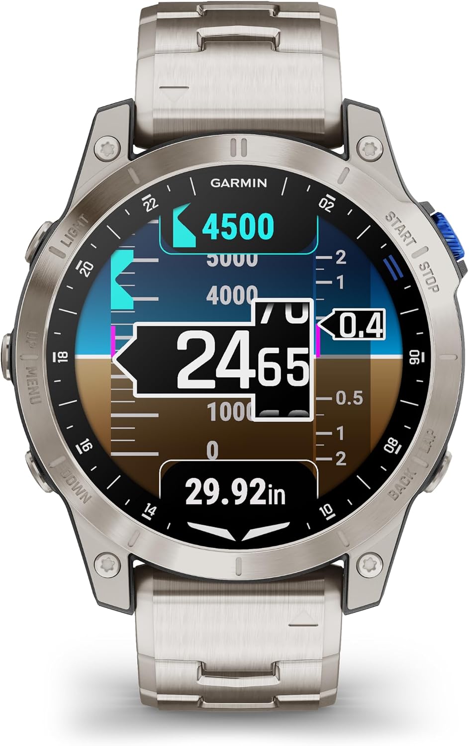 Garmin D2™ Mach 1, reloj inteligente aviador con pantalla táctil con mapa móvil GPS, tiempo de aviación, características de salud y bienestar y más, pulsera de titanio ventilada