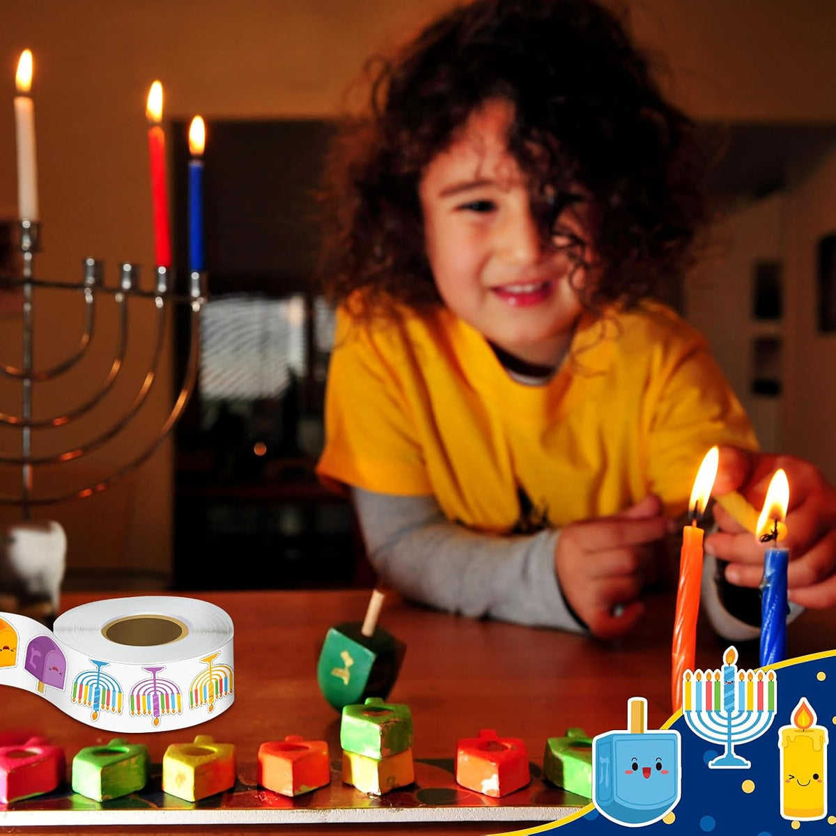 1000 calcomanías de Hanukkah para niños, calcomanías de Hanukkah para niños, calcomanías redondas autoadhesivas para decoraciones temáticas de Hanukkah, suministros de bolsas de regalo, 9