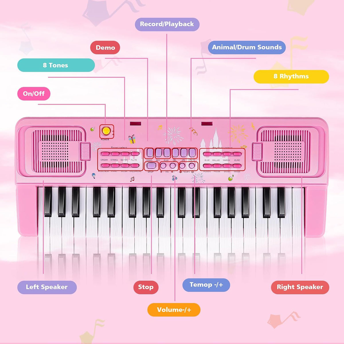 37 Keys Kids teclado Piano con Music Stand, Microphone, Musical Toys