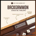 Get The Games Out Juego de Backgammon, Estuche de Juego de Mesa Clásico, 2 Jugadores, Incluye Guía de Estrategia y Consejos, Perfecto para Fiestas y Noches de Juego Familiares - Grande, Mapa