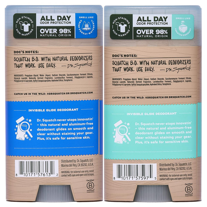 Dr. Squatch Invisible Glide Natural Desodorante para hombre, desliz...