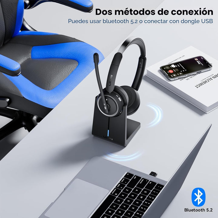 Auriculares inalámbricos con micrófono para el trabajo, auriculares...