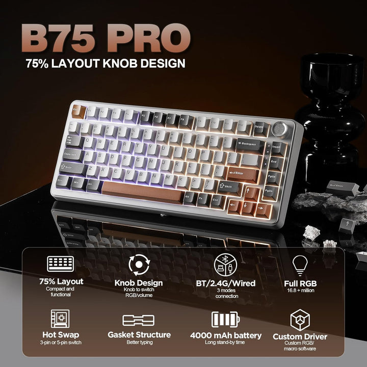 YUNZII Teclado Mecánico Inalámbrico B75 PRO, Diseño 75% con Perilla...