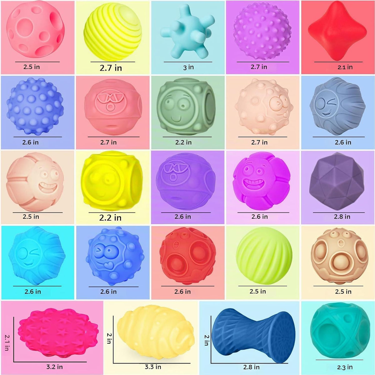 Paquete de 24 bolas sensoriales suaves Montessori juguetes para bebés y