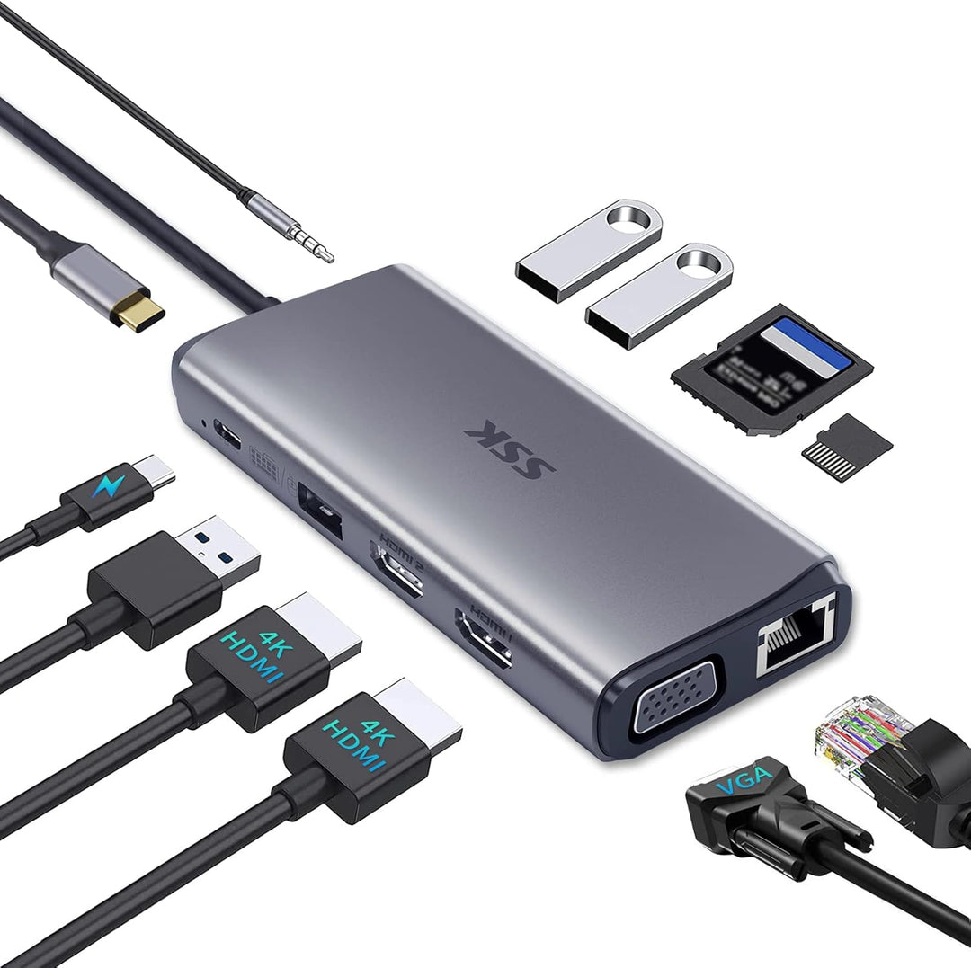 SSK Estación de acoplamiento USB C para portátil monitor