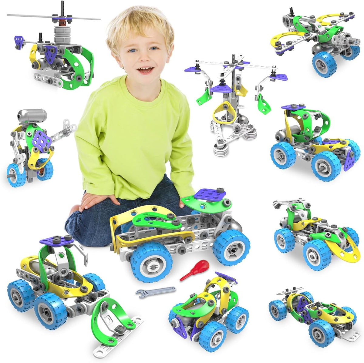 Juego de 107 piezas de erector motorizado para niños de 4, 5, 6, 7, 8 +, juguetes de construcción STEM para niños y niñas de 3-5, 4, 8, 5-7, 6-8 años, kit de ingeniería, motor eléctrico, actividades de aprendizaje de regalo educativo creativo