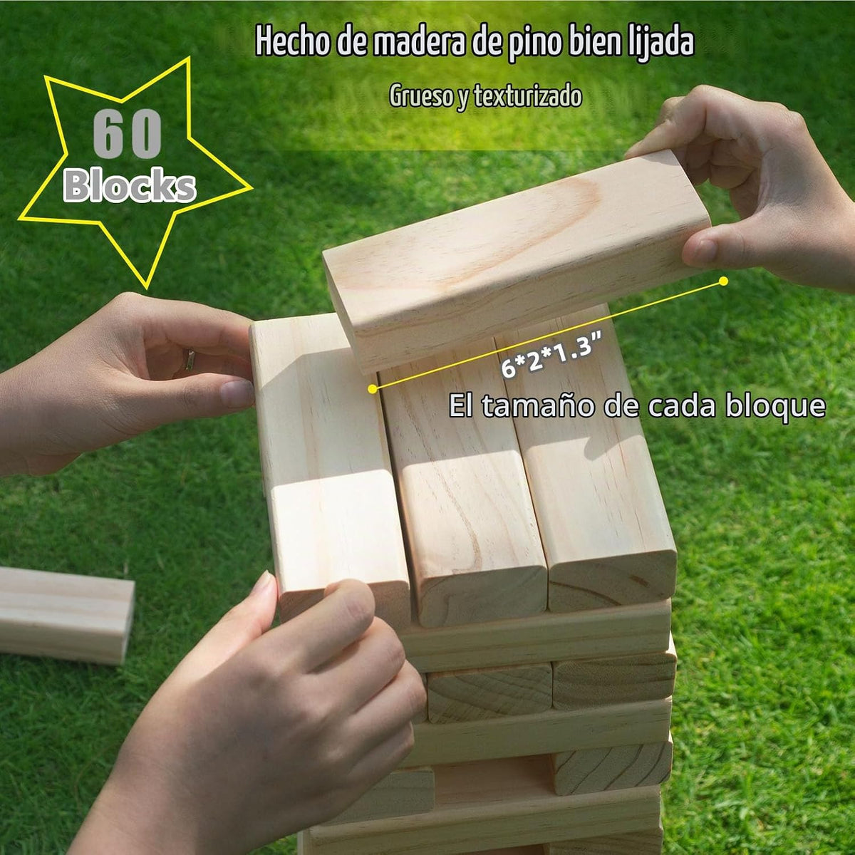 GOROCK Juegos gigantes de torre de caída, 60 piezas de bloques de madera de