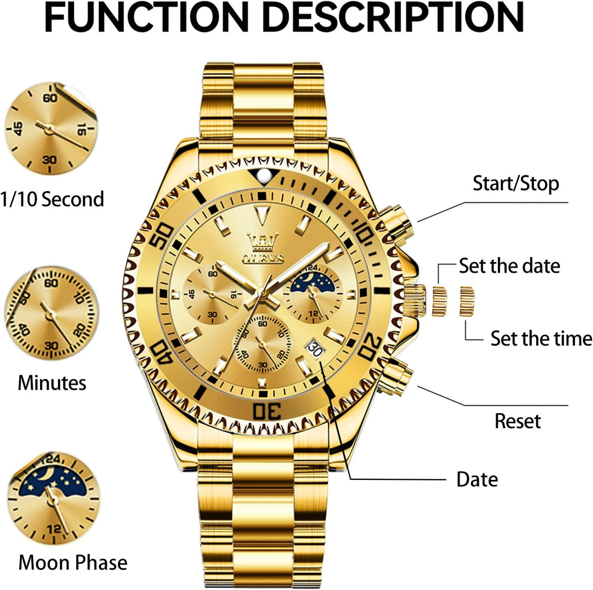 OLEVS Relojes para hombre, de cara grande, de acero inoxidable, resistente al agua, con fecha, analógicos, de cuarzo, modernos, de negocios, relojes de pulsera para hombre