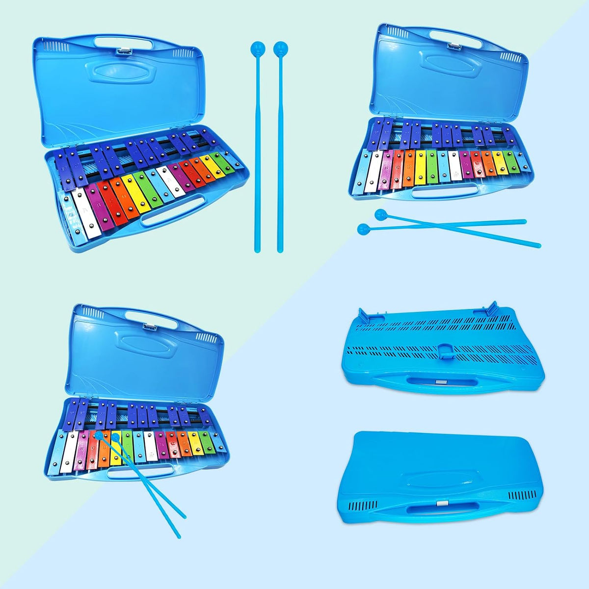 Soulmate Xilófono para niños, instrumento xilófono de 25 notas, percusión profesional con estuche y dos mazos seguros para principiantes, teclas de metal coloridas, enseñanza de música, regalos (azul)