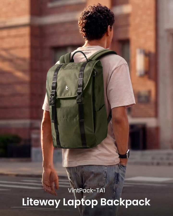 tomtoc Mochila para laptop con solapa, ligera, resistente al agua,...