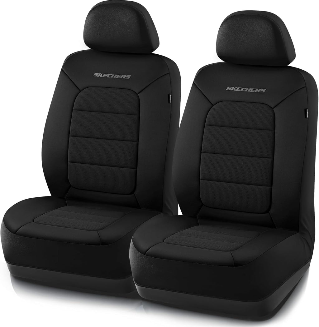 Skechers Fundas de asiento de automóvil de espuma viscoelástica, fundas de asiento grueso de tela fresca al tacto, compatibles con bolsas de aire, protección cómoda automotriz para la mayoría de