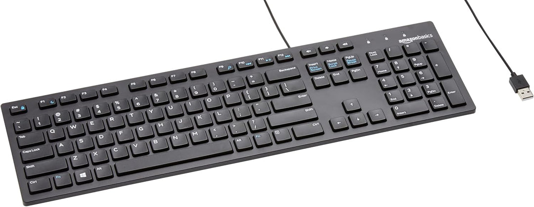 Amazon Basics Teclado QWERTY con cable tamaño completo negro