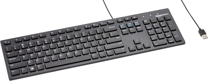 Amazon Basics Teclado QWERTY con cable tamaño completo negro