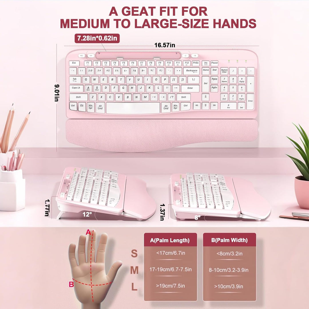 Teclado inalámbrico ergonómico con reposamuñecas acolchado, teclas...