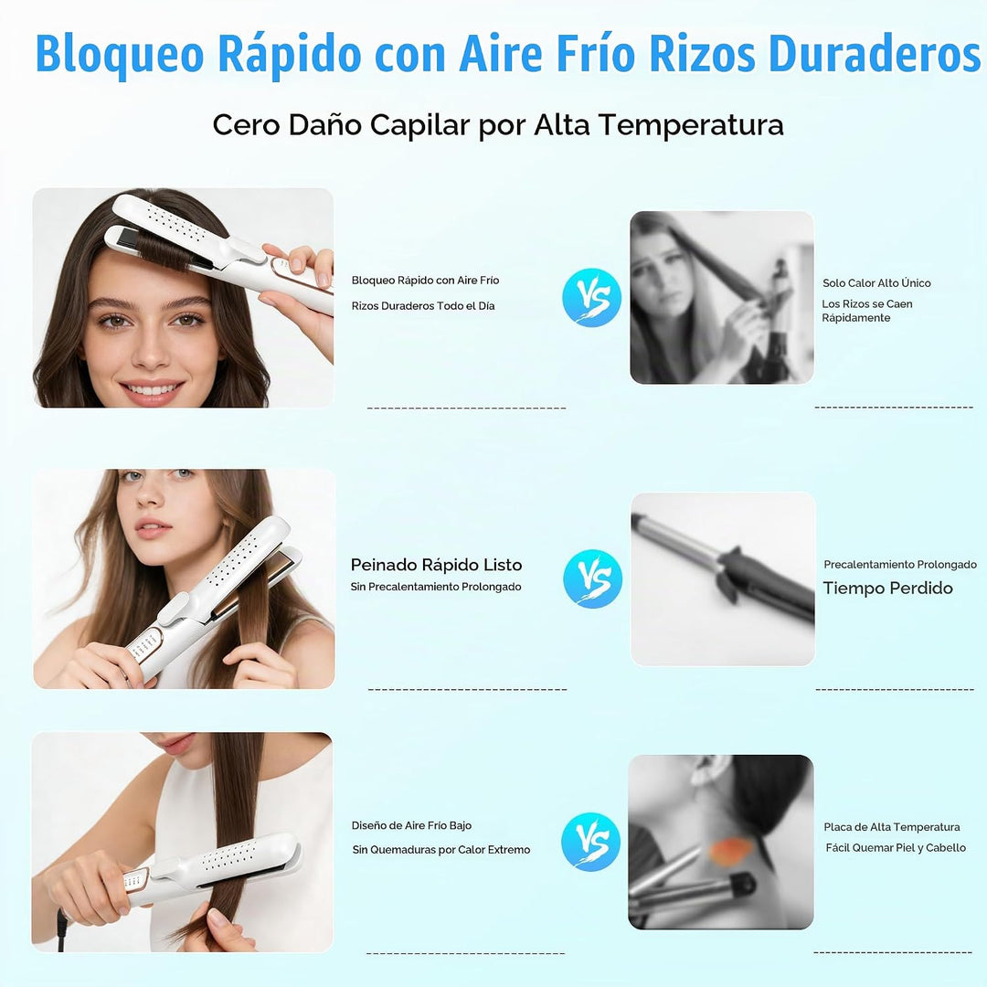 Plancha rizadora y alisadora 2 en 1 de flujo de aire de 360°, molde...