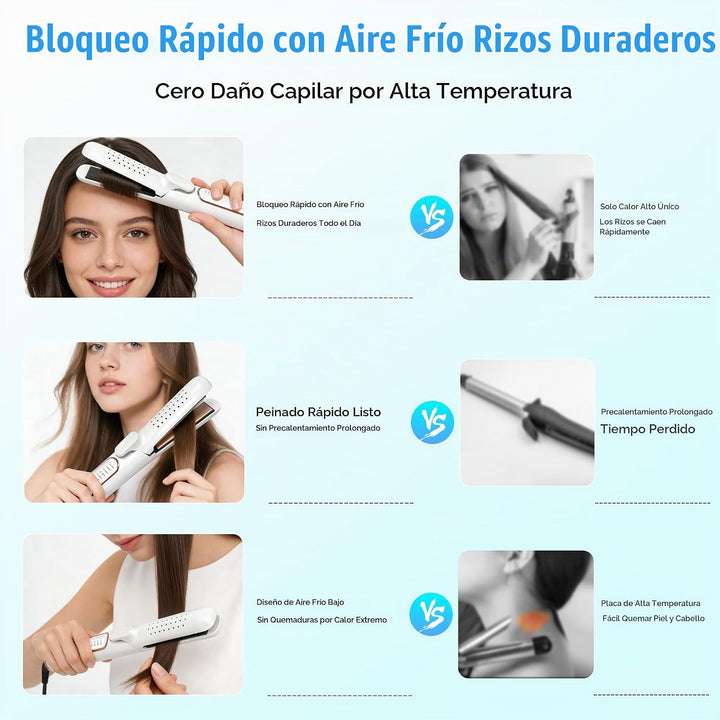 Plancha rizadora y alisadora 2 en 1 de flujo de aire de 360°, molde...