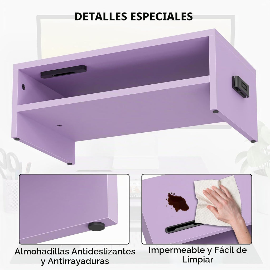 BONTEC Soporte de madera para monitor elevador de escritorio, soporte para monitor de 2 niveles