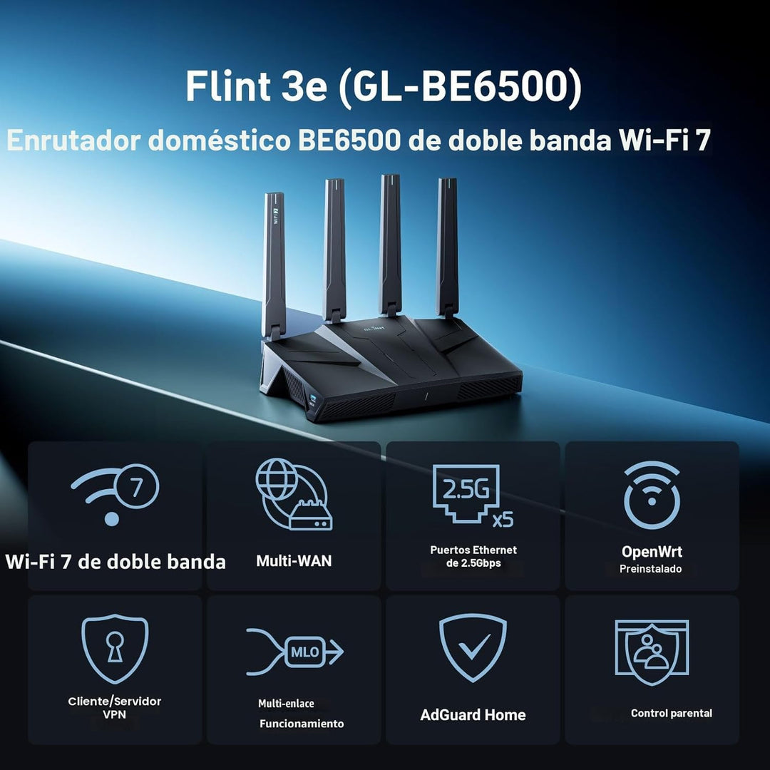 GL.iNet GL-BE6500 (Flint 3e) Router WiFi 7, enrutador WiFi de alta...