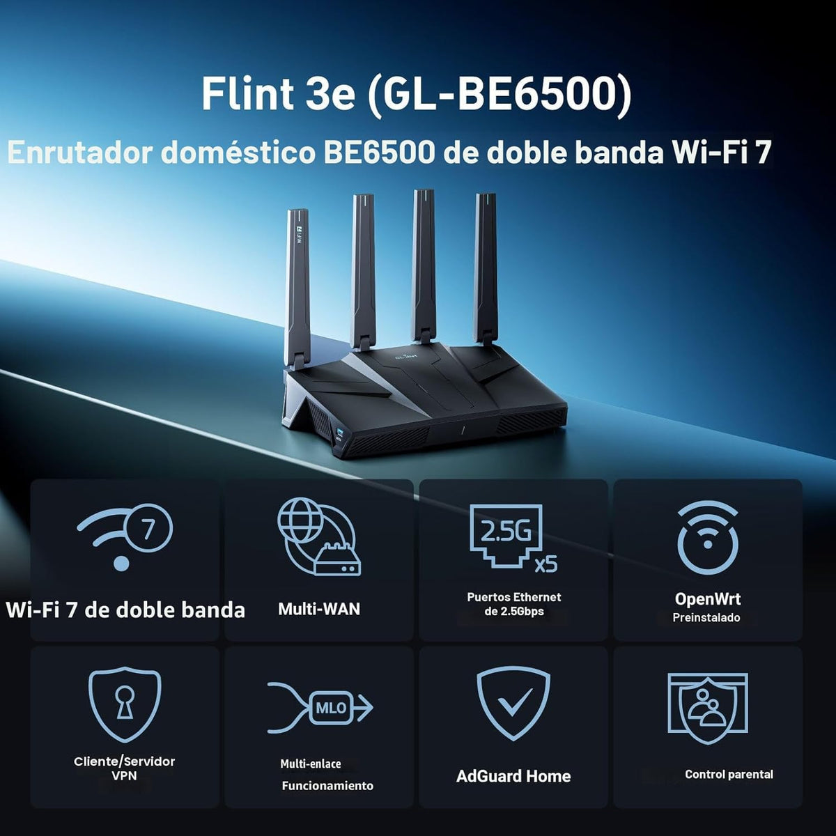 GL.iNet GL-BE6500 (Flint 3e) Router WiFi 7, enrutador WiFi de alta