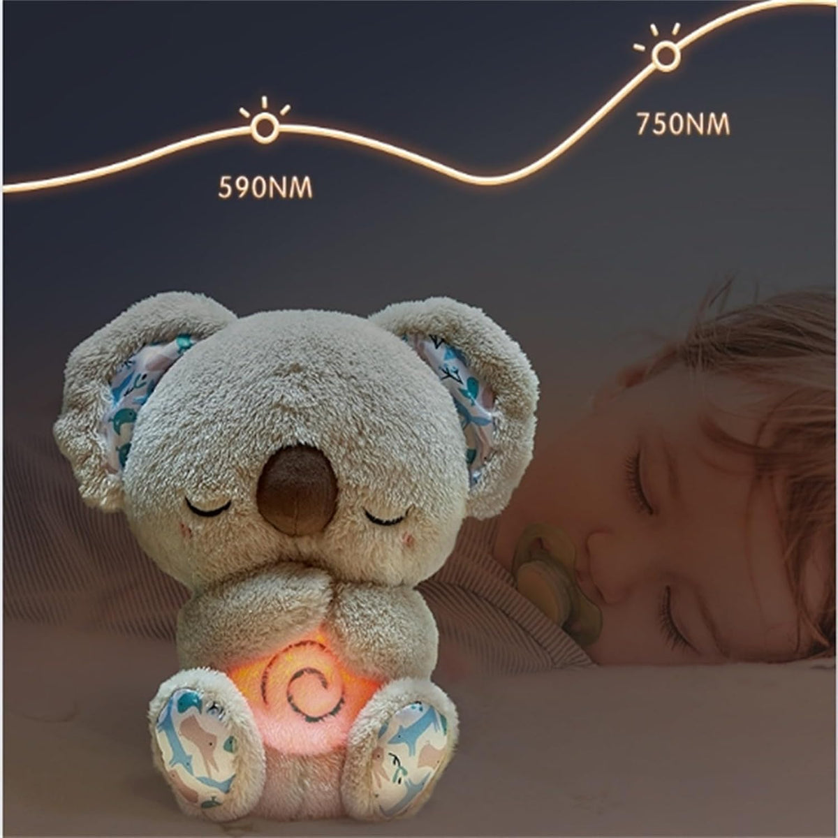 Juguete de peluche de koala para aliviar la ansiedad, animal de peluche que respira con luces musicales y movimiento de respiración rítmica