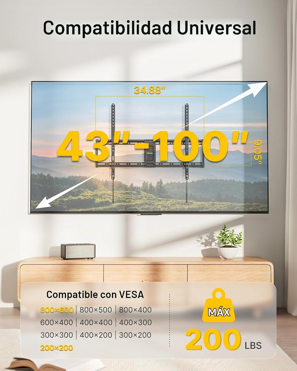 monTEK Soporte de pared fijo resistente para televisores de 43 a 100