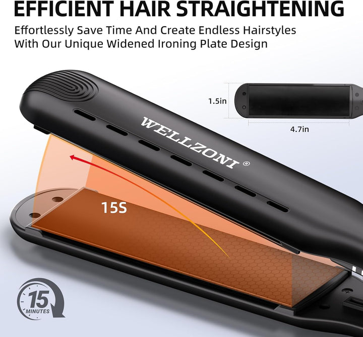 Plancha de pelo de 1.5 pulgadas, para cabello negro grueso, antiest...