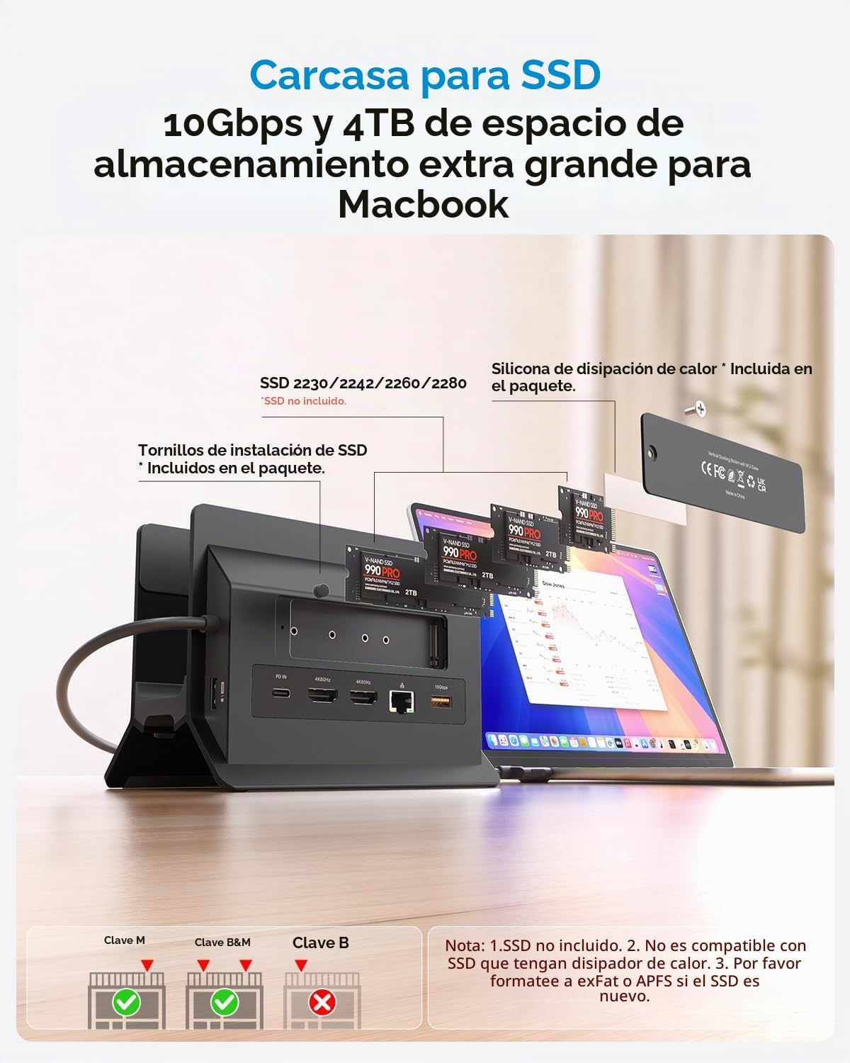 Estación de acoplamiento para MacBook Monitor dual 4K@60Hz para MacBook Pro