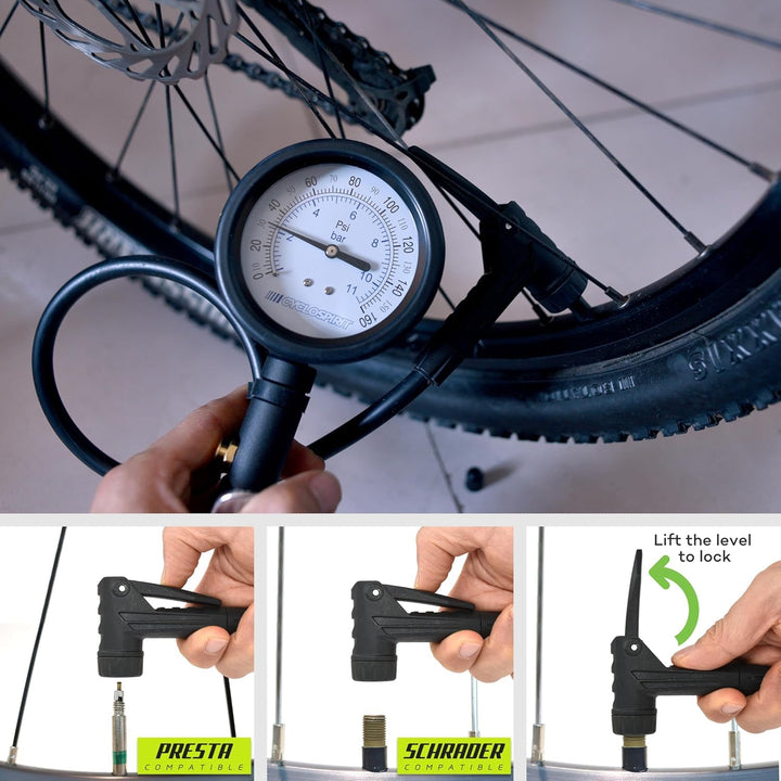 CycloSpirit Inflador Presta y Schrader para Compresores de Aire, Po...