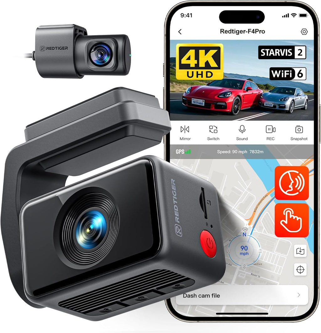 REDTIGER F4 Pro 4K STARVIS 2 Dash Cam, transferencia WiFi 6 de 5.8 GHz