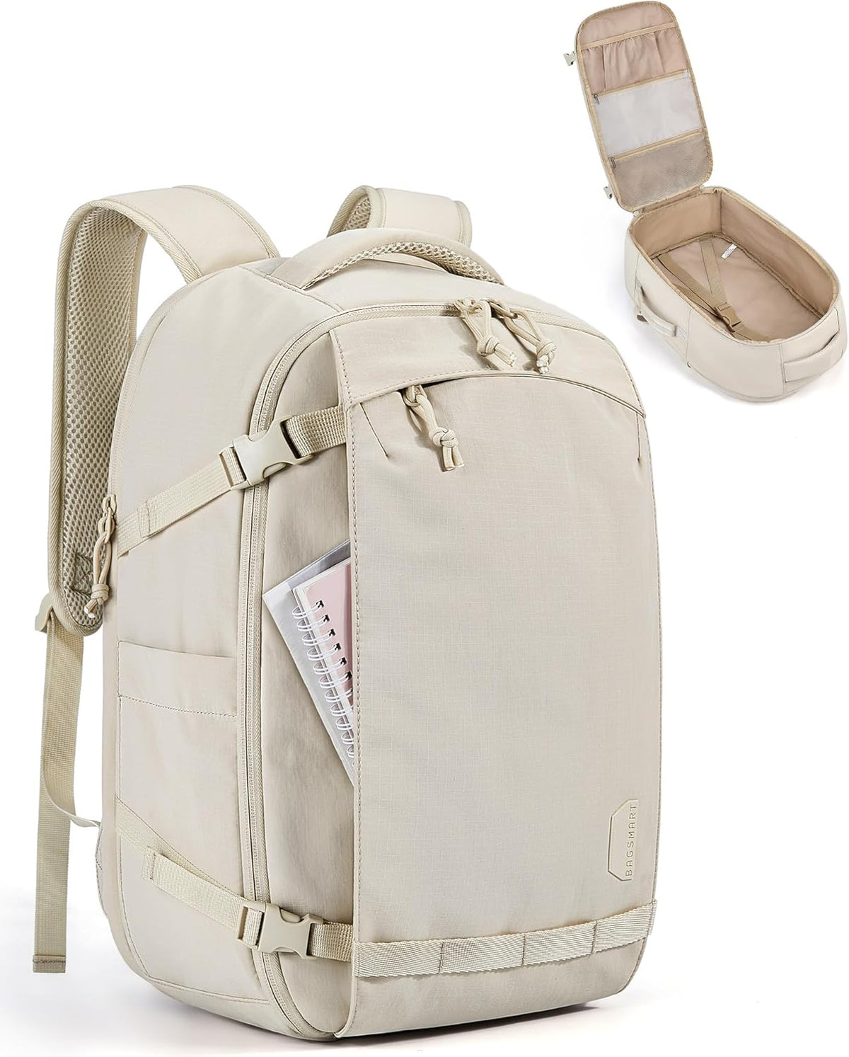 BAGSMART - Mochila de viaje para mujer, bolsa de transporte de 15.6 pulgadas, Beige, 15,6 pulgadas