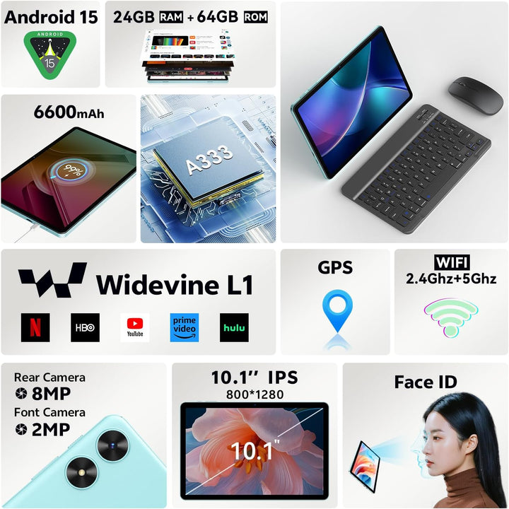 FIRYMID Tablet Android con teclado, 24 GB+64 GB, expansión de 1 TB,...
