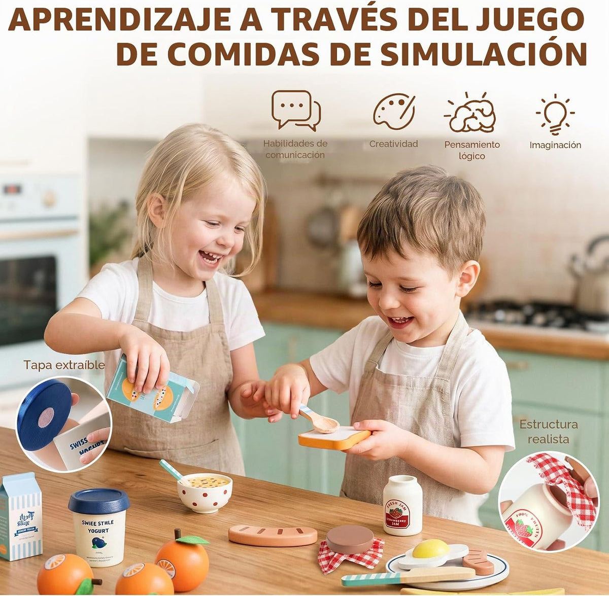 Lehoo Castle Juego de comida de madera para la cocina de los niños, juego