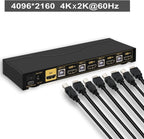 Conmutador KVM HDMI de 4 puertos con audio y 4 cables de kit, 4 puertos HDMI KVM Soporte 4K@60Hz 4:4:4, EDID, conmutación de teclas de acceso rápido