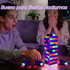 Lámpara Ahuimeius Juego de mesa Glow Tumble Tower de 54 piezas, torre que brilla en la luz negra, juego de mesa para interiores y exteriores para adultos para noche de juegos familiares