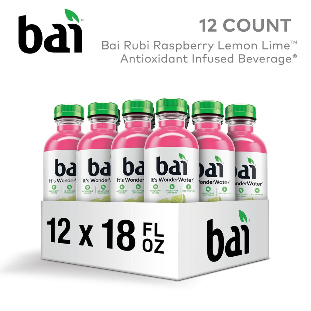 Bai - Bebida de agua infundida con antioxidantes, sabor frambuesa limón lima, con vitamina C y sin edulcorantes artificiales, botella de 18 onzas líquidas, paquete de 12 unidades