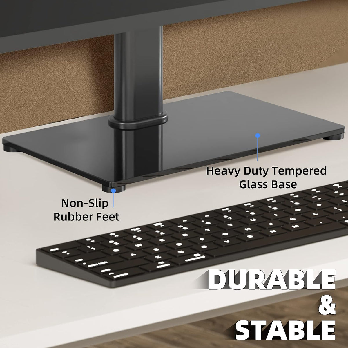 Soporte universal para TV, soporte de mesa para televisores LCD/LED de 17 a 43 pulgadas, soporte de monitor con altura ajustable con base de vidrio templado que soporta hasta 88 libras, VESA