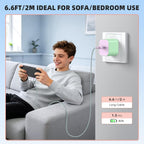 Interruptor 2 Charger con cable USB-C de 6.6FT/2M - Adaptador de corriente AC de 60W, Bloque de carga rápida PD 3.0 para Nintendo Switch 2/1/OLED/Lite/Steam Deck - Soporta 20V/3A y Dock de TV 4K, Wii (6.6FT - Verde Pastel y Púrpura)