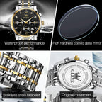 OLEVS Relojes para Hombre de Lujo a prueba de agua Lúminosos de lectura fácil Cronógrafo Con Esmalte Dorado Completo / Blanco Dial / Cara Negra Calendario Pulsera Relojes