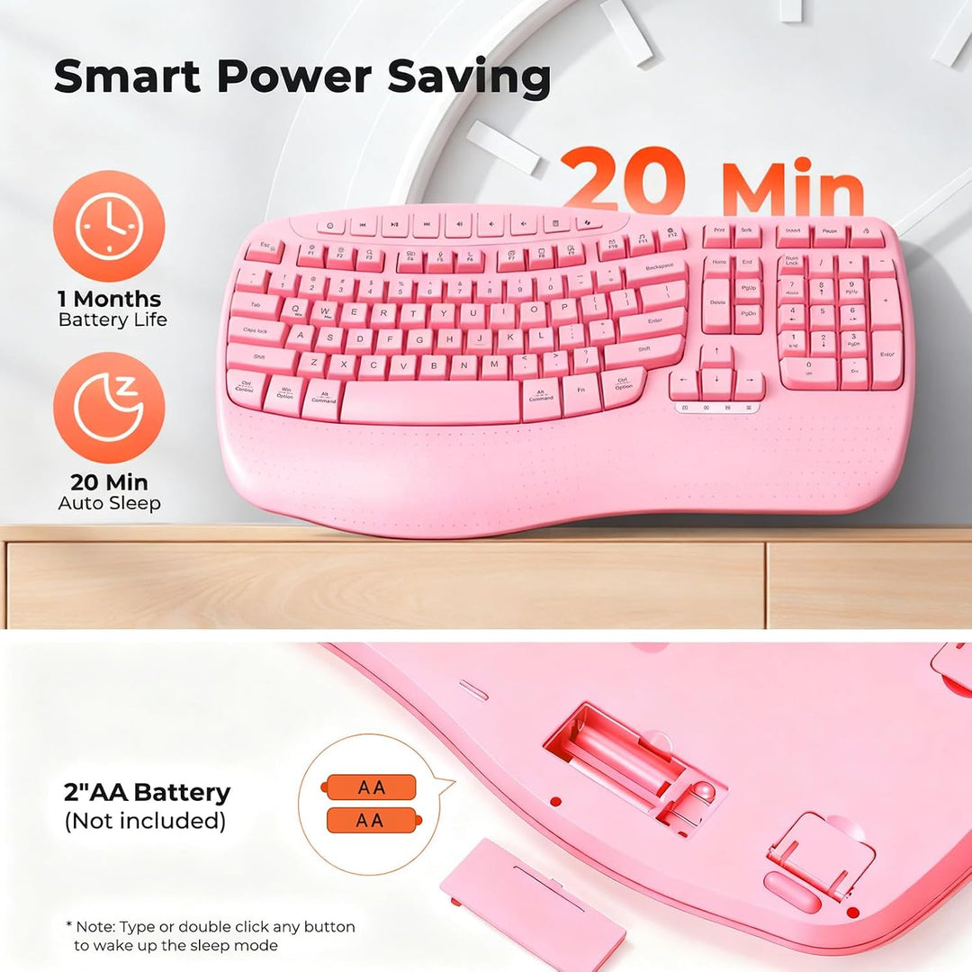 MEETION Teclado ergonómico inalámbrico, reposamuñecas con teclas on...