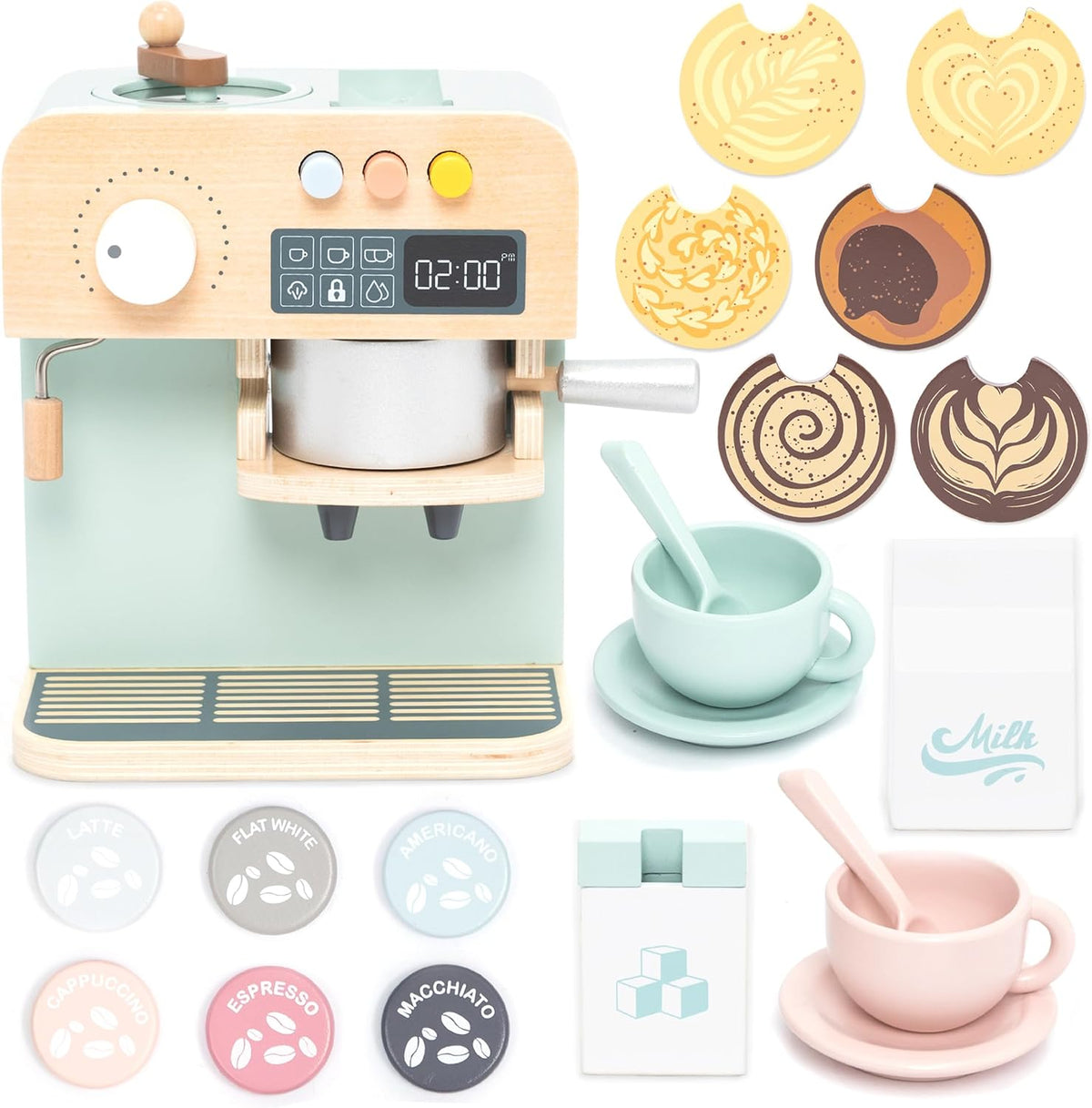 UMU® Cafetera de juguete de madera para niños, accesorio de cocina de juego de simulación para niños pequeños, juego de máquina de café expreso, juguete Montessori para edades de 3, 4, 5, 6