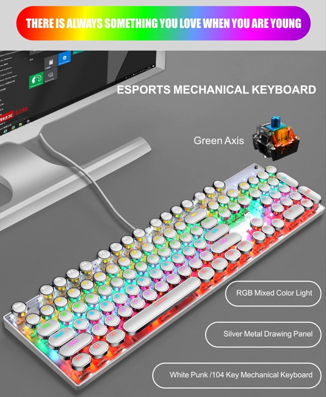 YSCP Teclado mecánico para juegos estilo máquina de escribir con re...