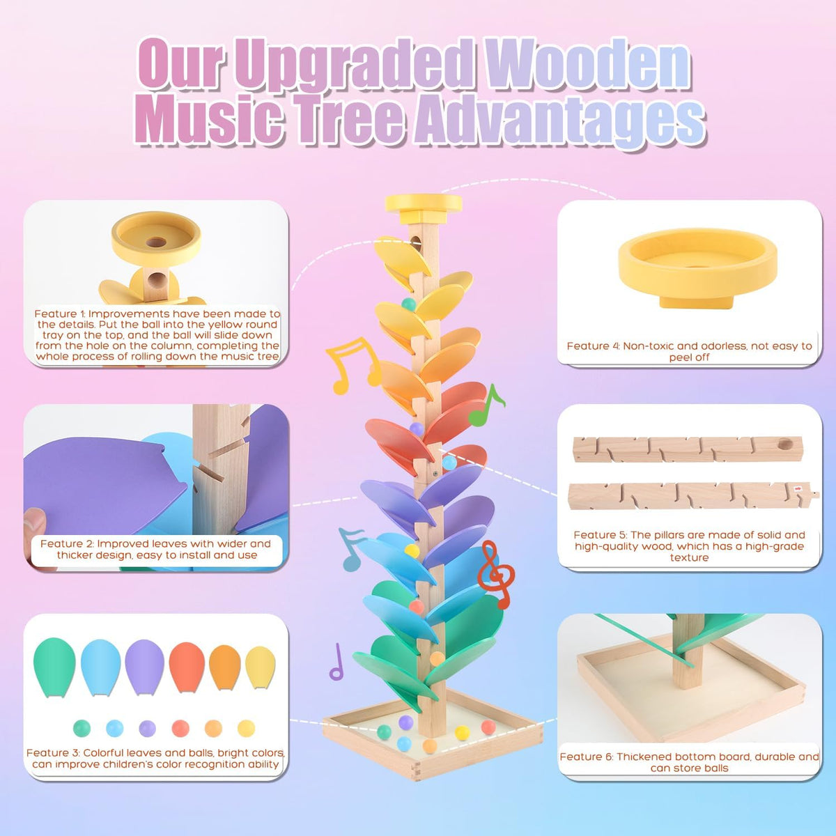 El mármol de madera corre el árbol de la música Montessori juega la bola de mármol para 3-5