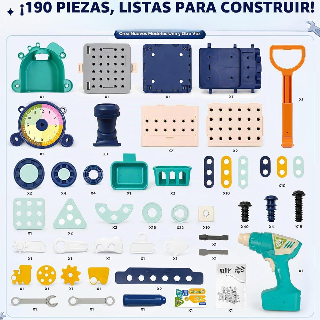 Juego de construcción de trenes con taladro de juguete, juego de