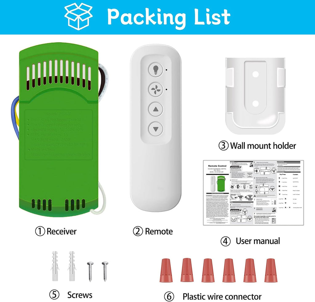 Kit de control remoto para ventilador de techo con receptor, repuesto para Hunter 99770