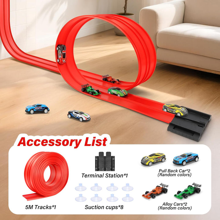 KETIEE Flex Tracks de 16 pies para niños: pista de rampa flexible c...